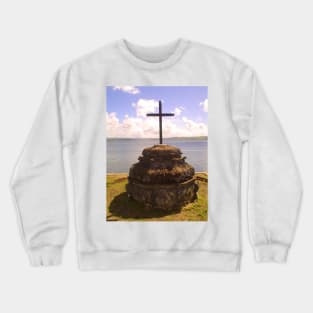 wooden cross on the riverbank Crewneck Sweatshirt